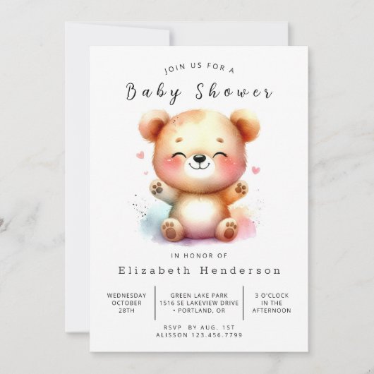 Unique Digital Bear Baby Dusche Einladung (Vorderseite)