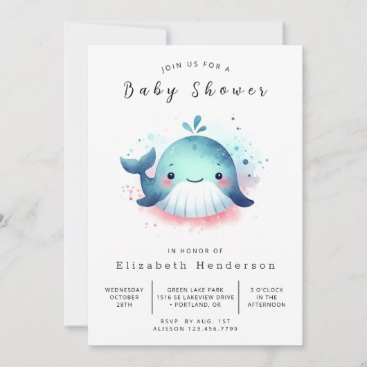 Unique Digital Whale Baby Dusche Einladung (Vorderseite)