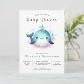 Unique Digital Whale Baby Dusche Einladung (Stehend Vorderseite)