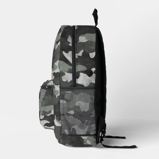 Unique Distressed Black and Gray Camouflage Patter Bedruckter Rucksack (Rechts)
