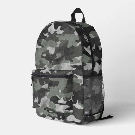 Unique Distressed Black and Gray Camouflage Patter Bedruckter Rucksack (Rückseitige Ecke Rechts)