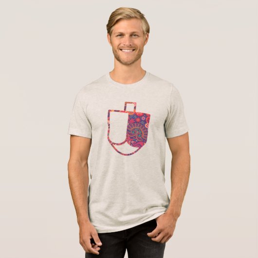Unique Dreidel Imitats Applique Hanukkah Tri-Blend Shirt (Vorderseite voll)