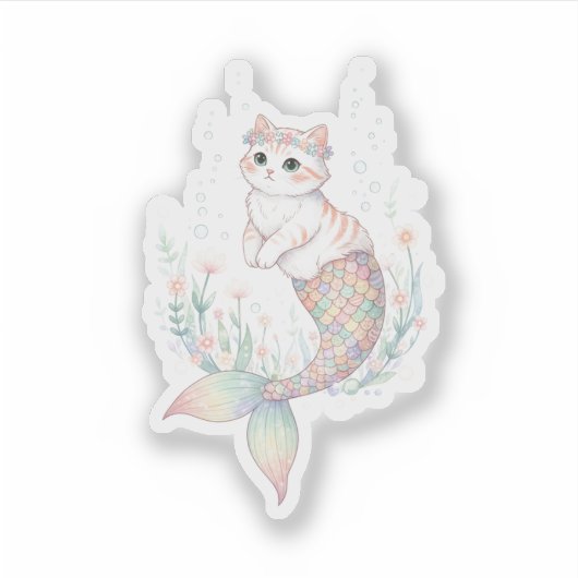 Unique Easter Cat Mermaid Pastel Egg Scale Tail Aufkleber (Vorderseite)