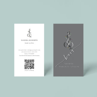 Unique Elegant Floral Scissors Logo QR Code Visitenkarte