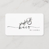 Unique Elegant Floral Scissors Logo QR Code Visitenkarte (Vorderseite)