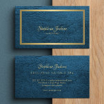 Unique elegant gold metallic frame blue leather visitenkarte<br><div class="desc">Classy luxury vintage style elegant calligraphy business card with a faux gold metallic frame over a blue leather look background.              Suitable for exclusive beauty salon,  luxurious boutiques, beautician,  interior designer,  makeup artist,  hair stylist.</div>