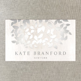 Unique Elegant Silver Leaves On White Marble Visitenkarte