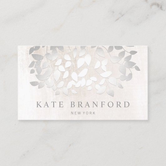 Unique Elegant Silver Leaves On White Marble Visitenkarte (Vorderseite)