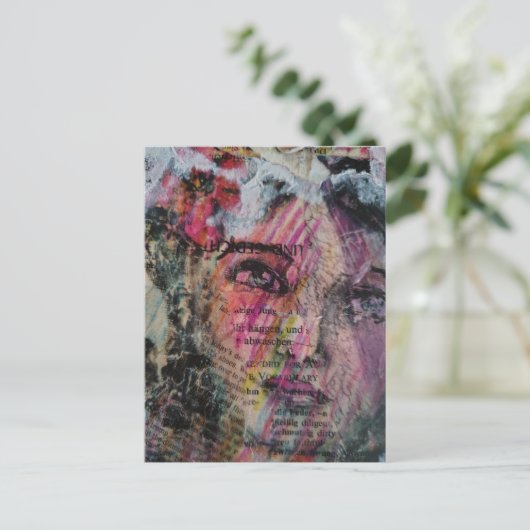 Unique face volcabulary mixed media collage postkarte (Stehend Vorderseite)