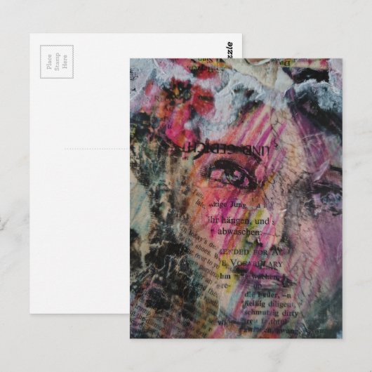 Unique face volcabulary mixed media collage postkarte (Vorne/Hinten)