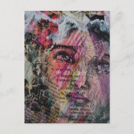 Unique face volcabulary mixed media collage postkarte (Vorderseite)
