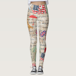 Unique Fashion United Staaten Maps und Text rustik Leggings