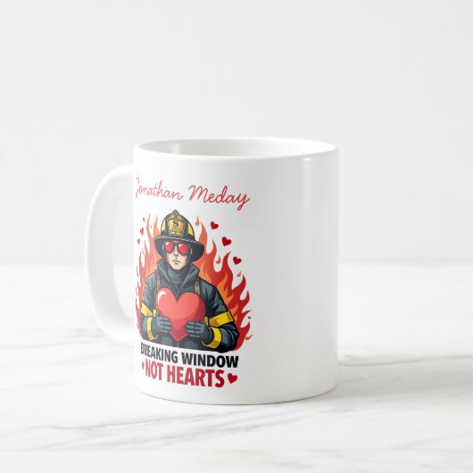 Unique Firefighter Love Black and Red Text Kaffeetasse (Vorderseite Links)