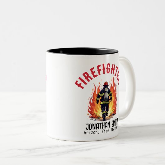 Unique Firefighter or Fireman on Fire Rescue Zweifarbige Tasse (VorderseiteRechts)
