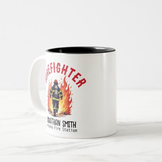 Unique Firefighter or Fireman on Fire Rescue Zweifarbige Tasse (Vorderseite Links)