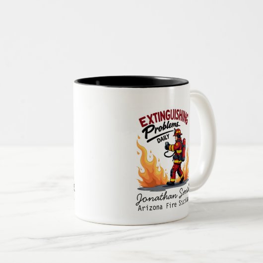 Unique Firefighter or Fireman with Red Text Zweifarbige Tasse (VorderseiteRechts)
