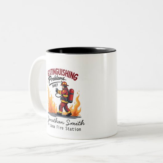 Unique Firefighter or Fireman with Red Text Zweifarbige Tasse (Vorderseite Links)