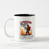Unique Firefighter or Fireman with Red Text Zweifarbige Tasse (Links)