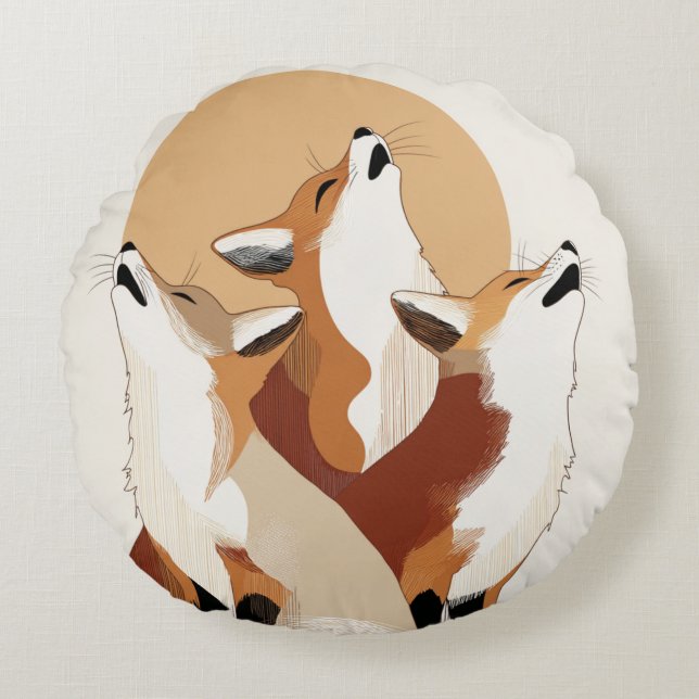 Unique Fox Howling at Moon Round Pillow Rundes Kissen (Vorderseite)