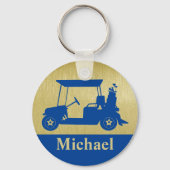 Unique Fun Golf Cart with Clubs First Name Golf Ba Schlüsselanhänger (Vorderseite)
