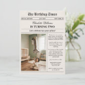 Unique Fun Newspaper Photo 2nd Birthday Einladung (Stehend Vorderseite)