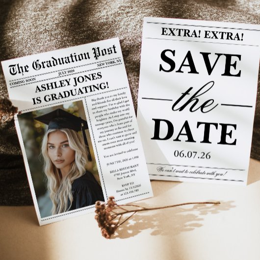 Unique Fun Newspaper Photo Graduation Einladung