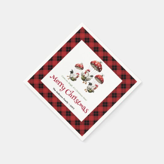 Unique Funny Chickens Editable Custom Name Holiday Serviette (Ecke)