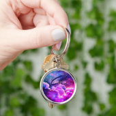 Unique Galaxy Space Rose Funkelnd Monogramm Lila Schlüsselanhänger (Hand)