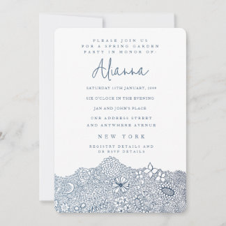 Unique Garden Szene Künstler Birthday Navy Blau Einladung