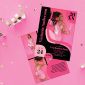 Unique Geometric Pink Black Four Foto Abschluss Einladung