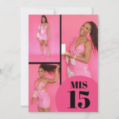Unique Geometric Pink Black Four Foto Quinceañera Einladung (Rückseite)