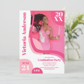 Unique Geometric Pink White Four Foto Abschluss Einladung (Stehend Vorderseite)