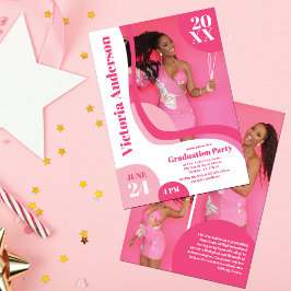 Unique Geometric Pink White Four Foto Abschluss Einladung