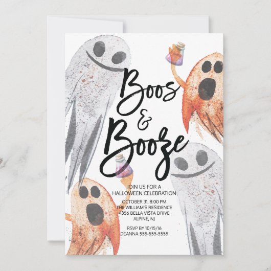 Unique Ghost Boos & Booze Halloween-Party Einladung (Vorderseite)