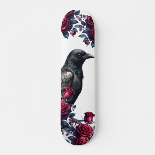 Unique Girly Black Raven & Red Roses Skate Deck Skateboard (Vorne)