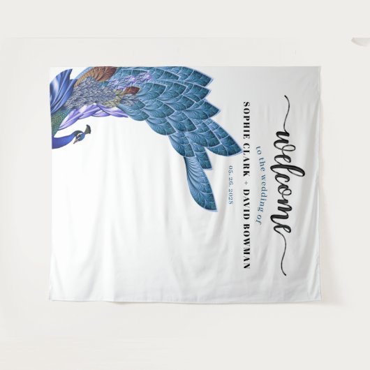 Unique Glam & Luxe Peacock Wedding Background Wandteppich (Vorderseite (Horizontal))
