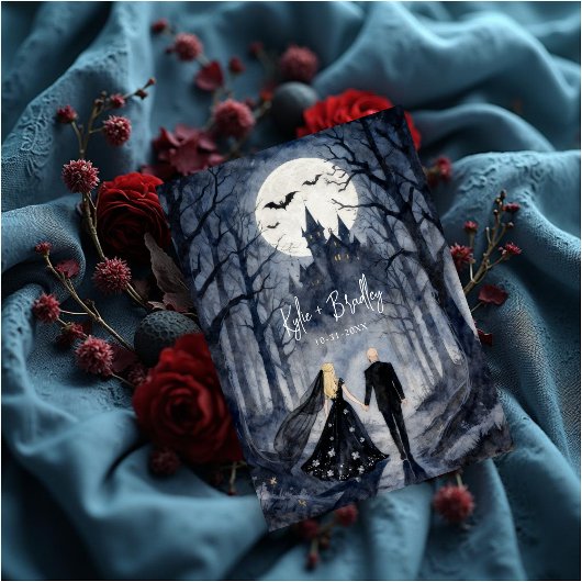 Unique Gothic Forest Wedding Couple Haunted Castle Einladung