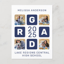 Unique Grad Navy Blue White 4 Foto Abschluss Einladungspostkarte