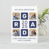 Unique Grad Navy Blue White 5 Foto Abschluss Einladung (Stehend Vorderseite)