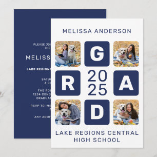 Unique Grad Navy Blue White 5 Foto Abschluss Einladung