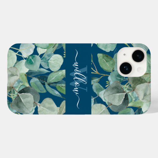 Unique Green Botanic Name Calligraphy Monogram Case-Mate iPhone Hülle (Rückseite (Horizontal))