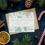 Unique Green Floral Line Art Merry Christmas Feiertagskarte<br><div class="desc">A unique and elegant hand made organic Christmas card holiday card. That features a floral botanical natural and organic Christmas pattern of flowers berries, eucalyptus leaves, stars, snowflakes. . The background is beige on it a vintage retro script calligraphy MERRY CHRISTMAS in green under it happy new year. Which is...</div>