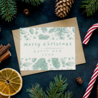 Unique Green Floral Line Art Merry Christmas