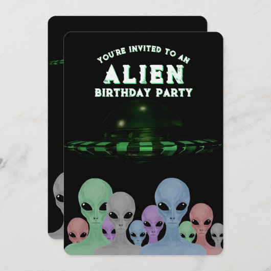 Unique Hand Drawn Aliens Kid's 10th Birthday Party Einladung (Vorne/Hinten)