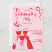 Unique Hand Drawn Pink Red Galentine's Day Party Einladung (Vorderseite)