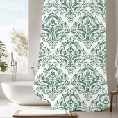 Unique Hunter Green & White Classic Damask Muster Duschvorhang