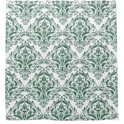 Unique Hunter Green & White Classic Damask Muster Duschvorhang (Vorderseite)