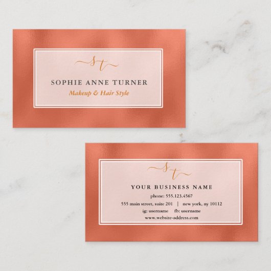 Unique Initials Calligrafy Logo Copper Branding Visitenkarte (Vorne/Hinten)