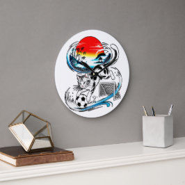 Unique Japanese Soccer Cat For Home, Office & Art  Große Wanduhr