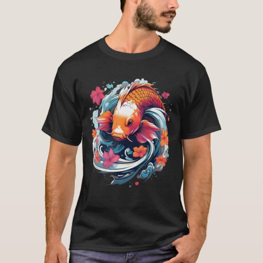 Unique Koi Fish Japanese Carp with flowers T-Shirt (Vorderseite)